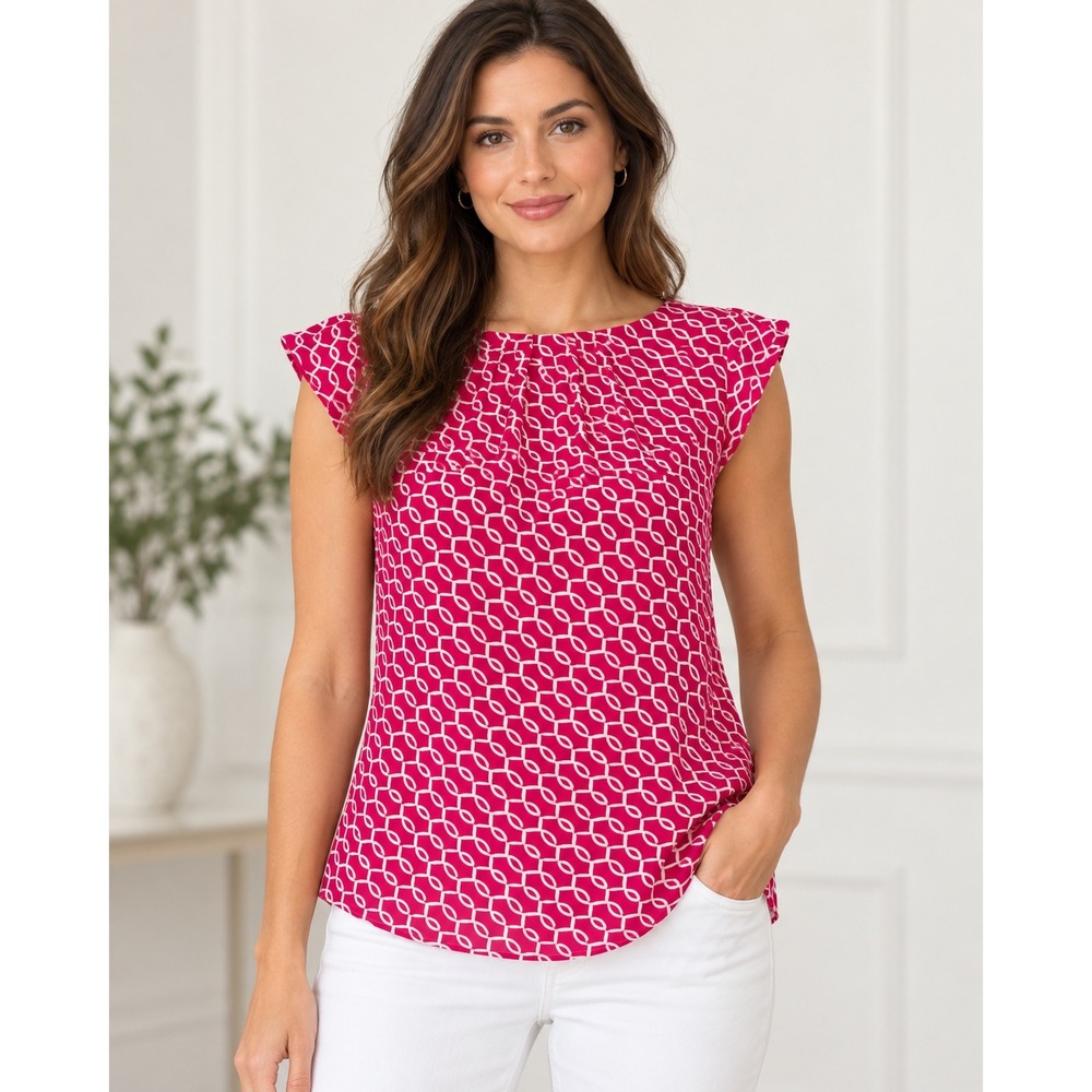 Banana Republic Pink Geometric Chain Link Cap Sleeve Blouse XS